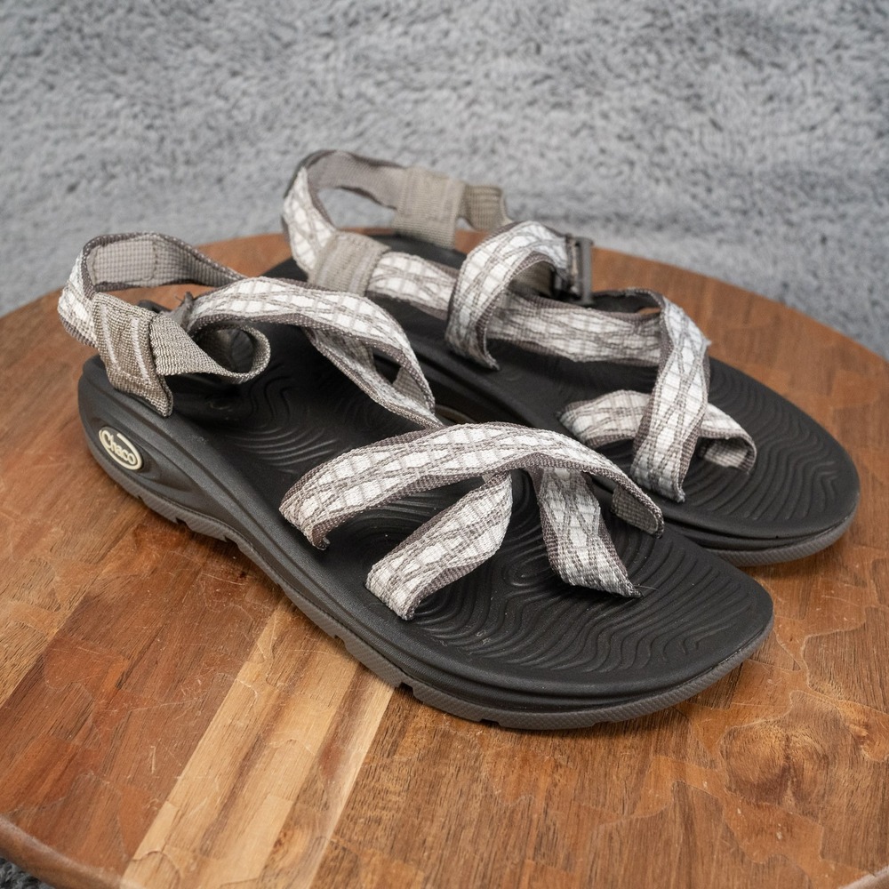 Chaco Z/Volv 2 Sandals Black & White Strappy With Toe Loop Shoes Womens 6